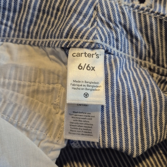 Carter's girls 6 6X blue & white stripe with embroidered flowers, NWT - Picture 3 of 5